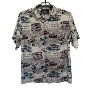Newport Blue Racing Hawaii Y2K Men Top XL Retro Americana Button Up Daytona Indy
